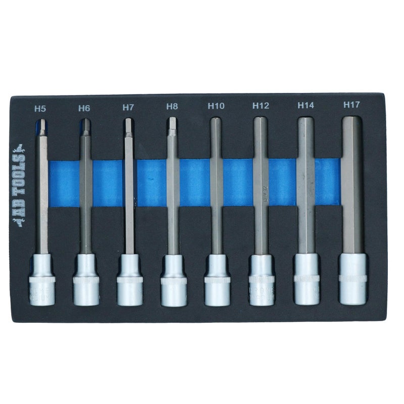 AB Tools 1/2" Drive Allen Hex Key Sockets Extra Long 140mm 5mm - 17mm 8pc Set - Image 5